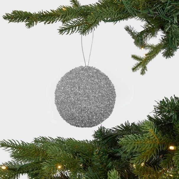 Silver Glitter Dusted Ball Ornament - 5"