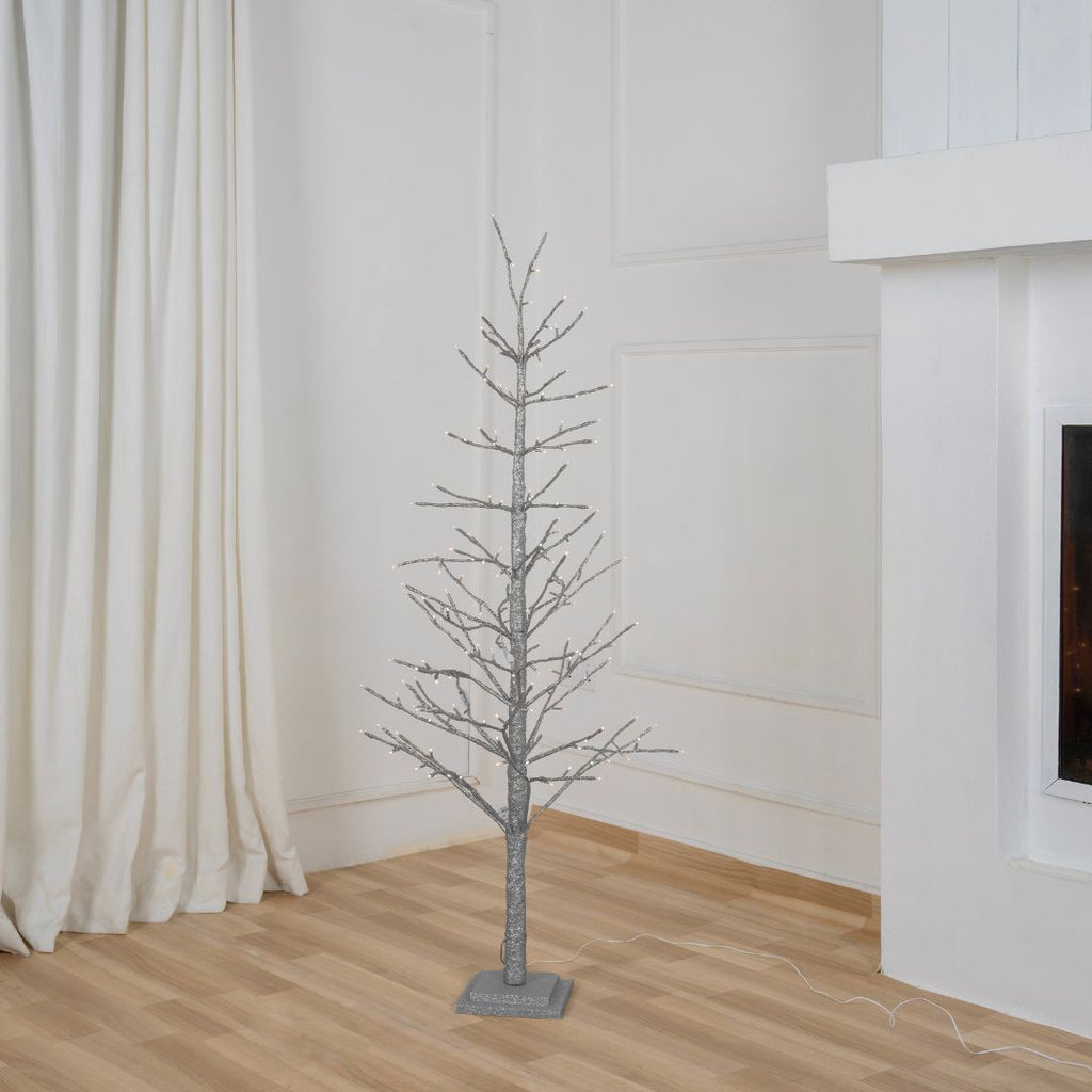 Silver Glitter Porch Tree with Twinkling LED Lights