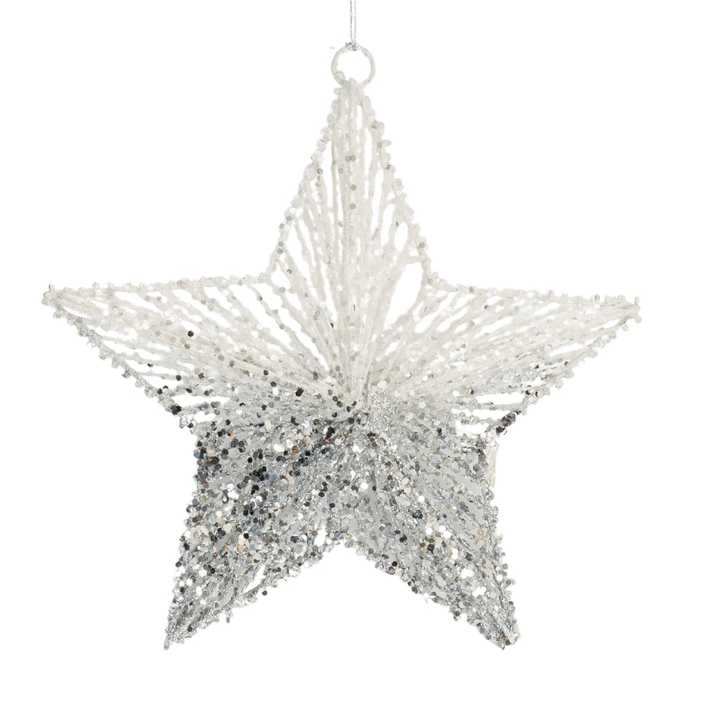 Silver & White Glitter Star Ornament