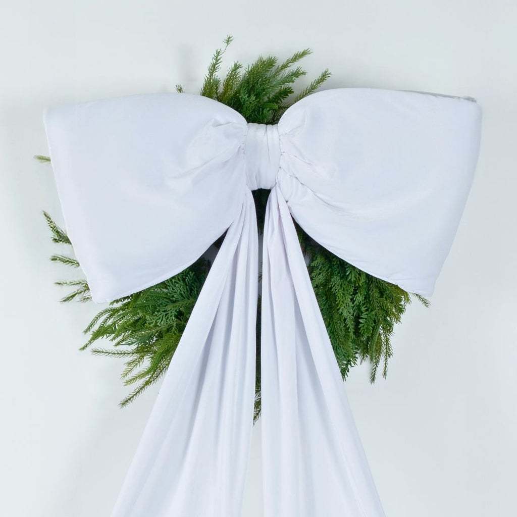 White Single Loop Oversized Bow Topper with Elongated Tails