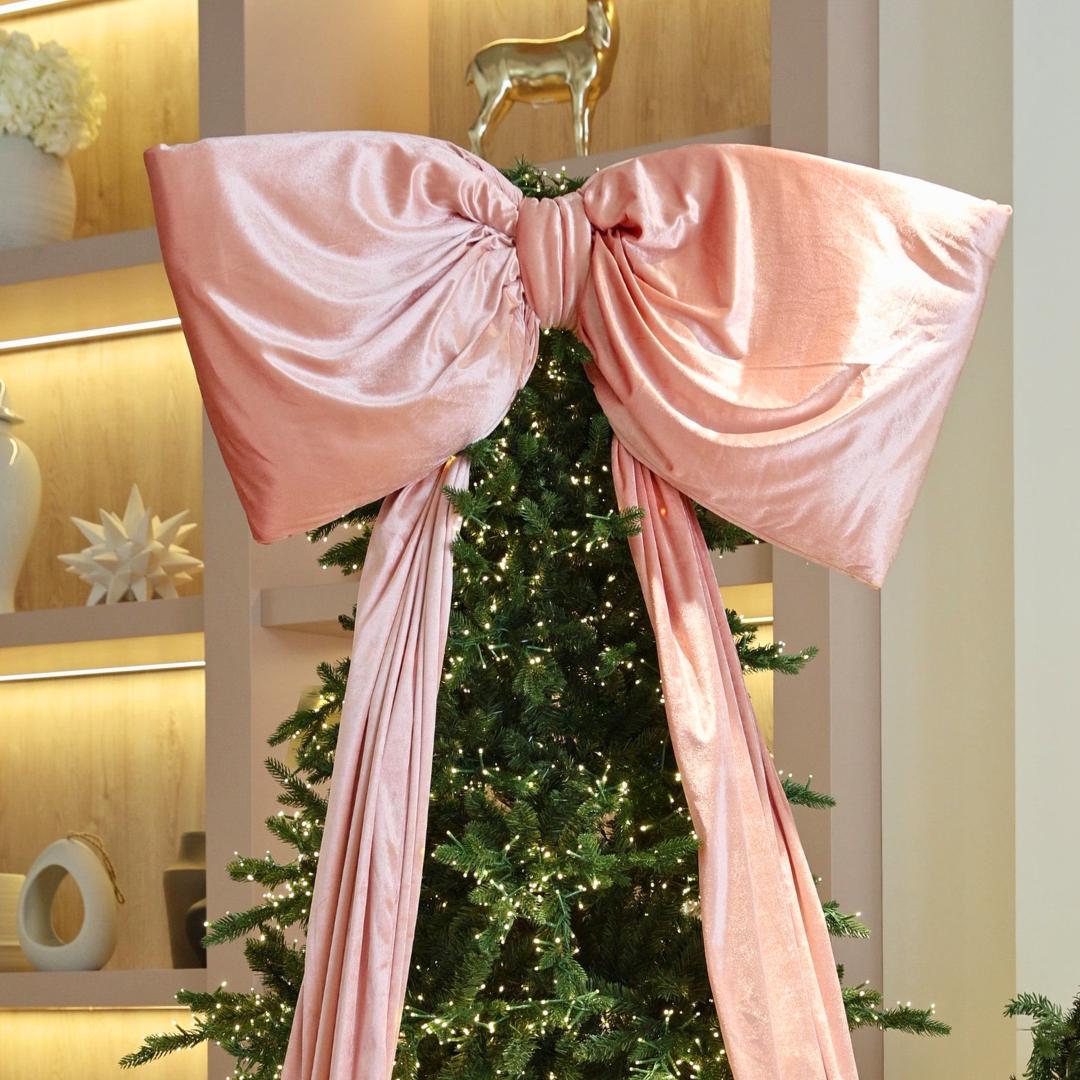 Single Loop Oversized Bow Topper with Elongated Tails - Pink