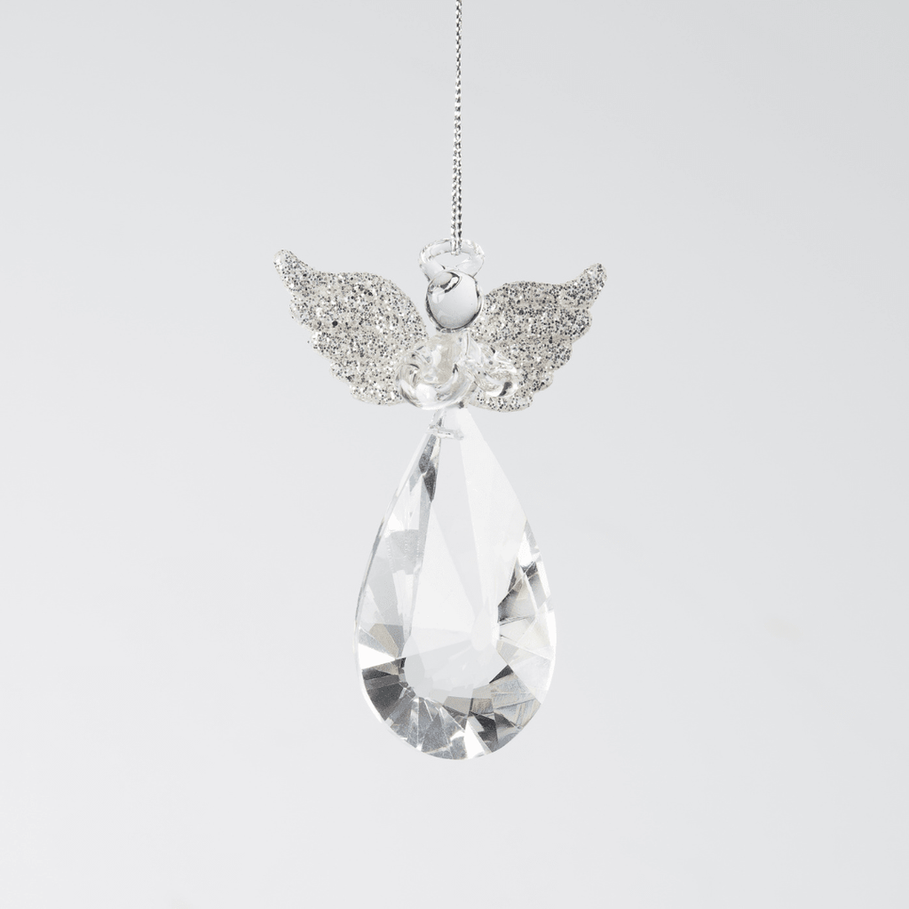 Solid Clear Glass Angel Wing Ornament