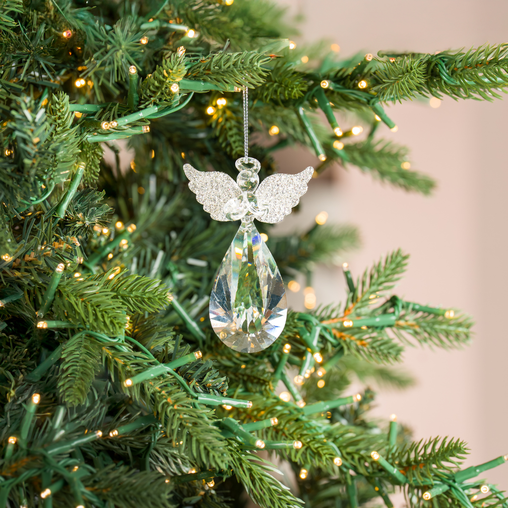 Solid Clear Glass Angel Wing Ornament