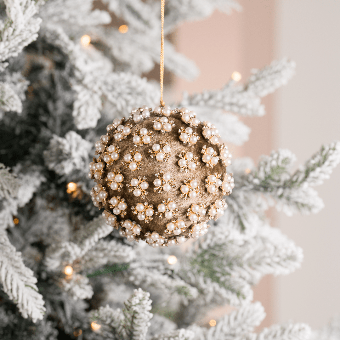 Taupe Pearl & Rhinestone Velvet Ornament