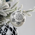 White Ball Ornament with Black Glitter Floral Detail