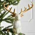 White Dear Head with Gold Glittered Horn & White Fur Ornament
