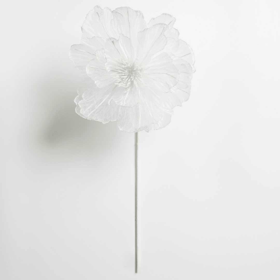 White Fabric Flower Pick