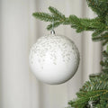 White Glossy Finish Ball Ornament With Beads
