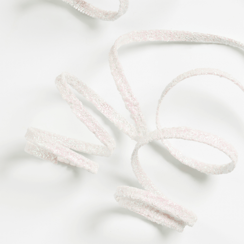 White Iridescent Glitter Twirl Ribbon Pick