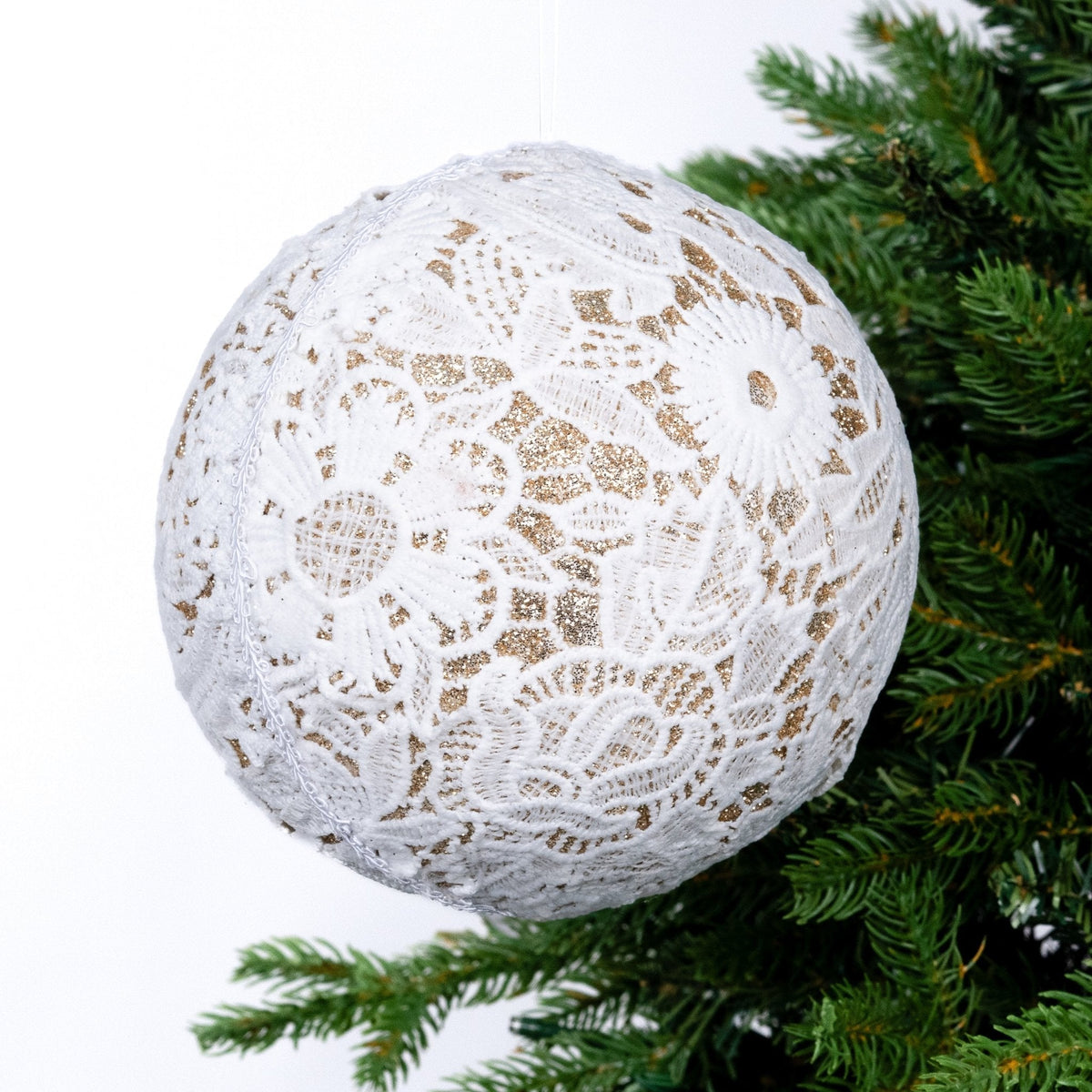 White & Metallic Lace Ball Ornament